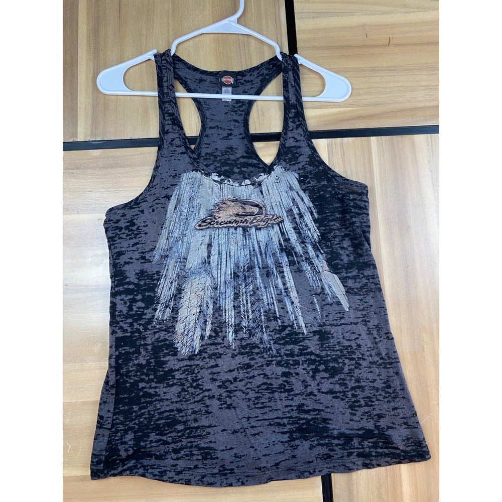 Harley Davidson Womens Graphic‎ Tank Top Eagle Feathers Black Gray XL